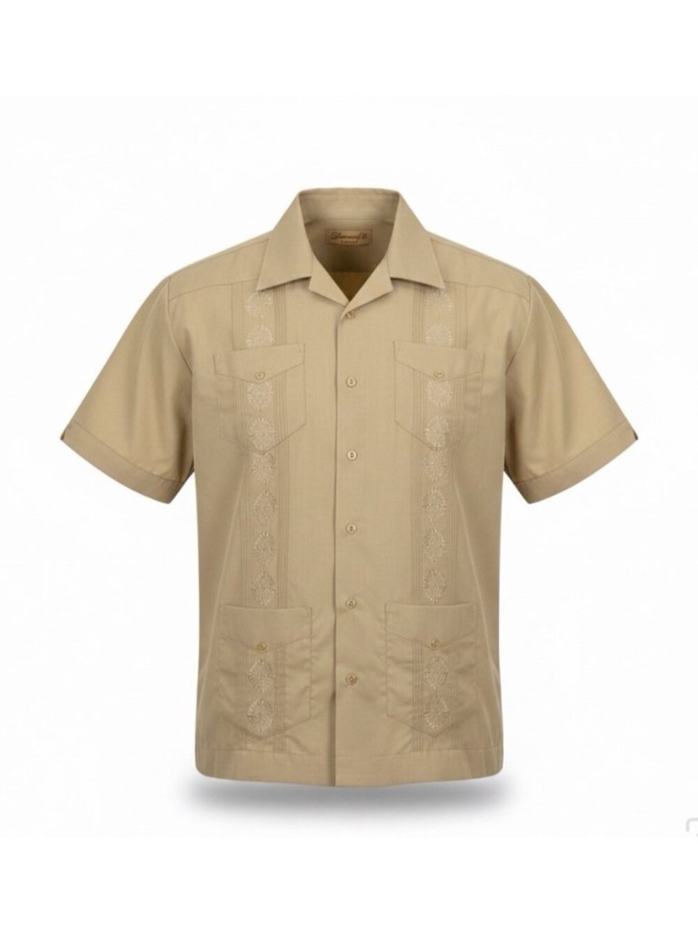 The Havanera Co Mens Beige Guayabera Shirt With Embroidery Size XL